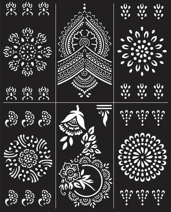 Pack of 6 Mehndi Design Stickers – H1 Reusable