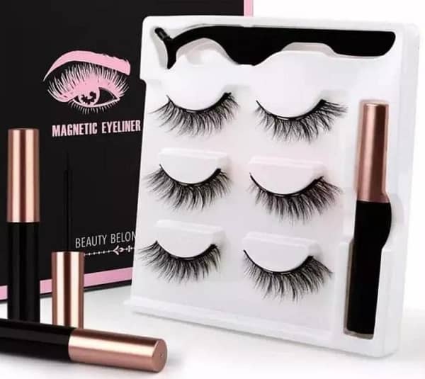 Pack of 3 Pairs Of 3D Magnetic Eyeliner Liquid Eyelashes Set Magnet Eyelashes, With Tweezer Eyelash Curlers