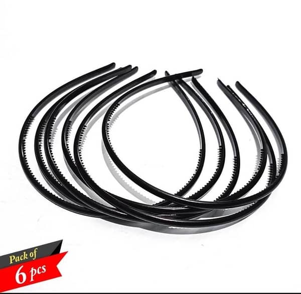 Pack of 6 Thin Black Plastic Headbands for Women and Girls