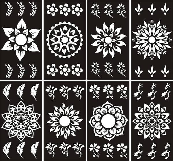 Pack of 8 Mehndi Henna Design Stickers Stencils Random