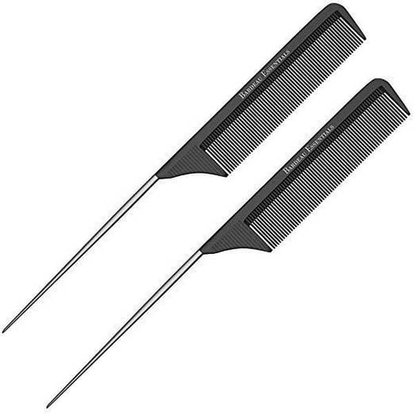 MAT Beauty Pack of 2 Professional Tail Combs Black with Steel Pin