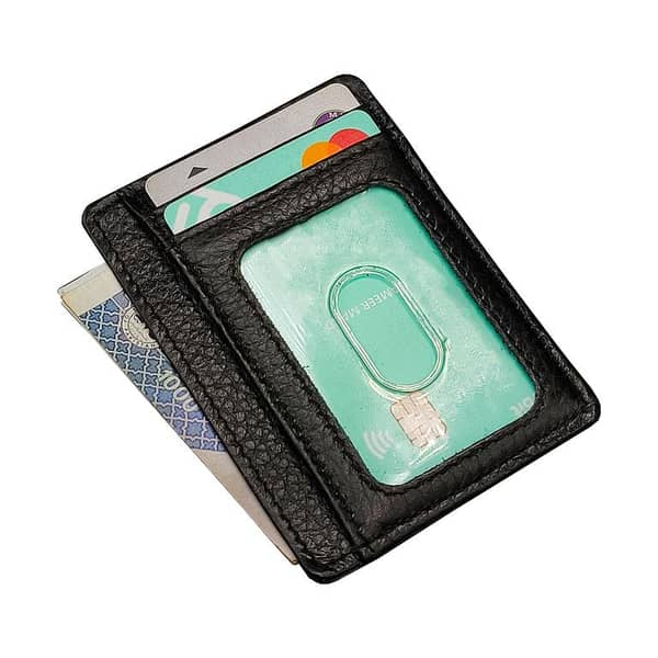 Pure Leather Slim Cardholder - Compact Bi-fold Wallet for Cashless Use