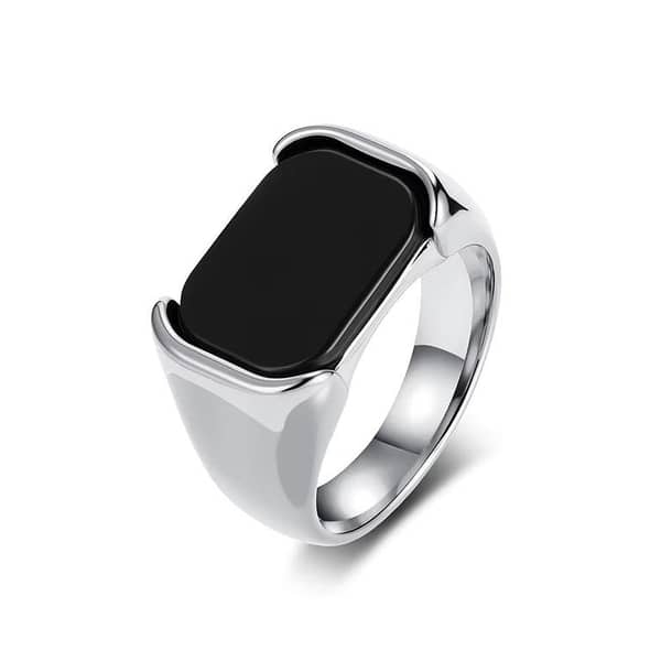 Premium Black Onyx Signet Ring for Men – Silver-Tone Stainless Steel Rectangular Ring