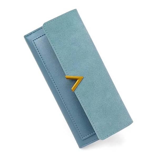 Women's Elegant Long Wallet – Korean Style V-Logo Clutch Purse with Multi-Slot Card Holder in Premium PU Leather