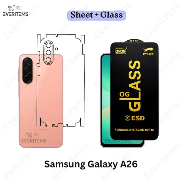 Samsung Galaxy A26 Front Glass + Back Hydrogel Shield Combo – Full Glue HD Clear Screen Protector with Scratch-Resistant Back Cover