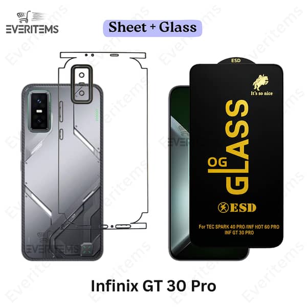Infinix GT 30 Pro Front Glass + Back Hydrogel Film Combo – Full-Glue HD Screen Protector with Scratch-Resistant Back Protection
