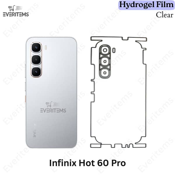 Infinix Hot 60 Pro Clear Hydrogel Film (Back Only) — Transparent TPU, Self-Healing, Scratch-Resistant, Slim Fit, Case-Friendly