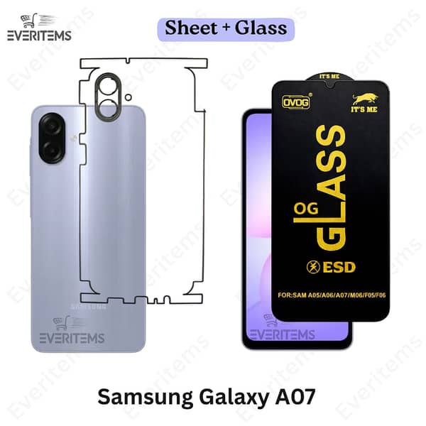 Samsung Galaxy A07 Front Glass + Back Hydrogel Film Combo – Full Glue HD Clear Screen Protector & Back Protection