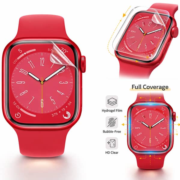 Apple Watch Series 8 45mm & 41mm Hydrogel Screen Protectors – Pack of 6, Flexible HD Clear Self-Healing Film