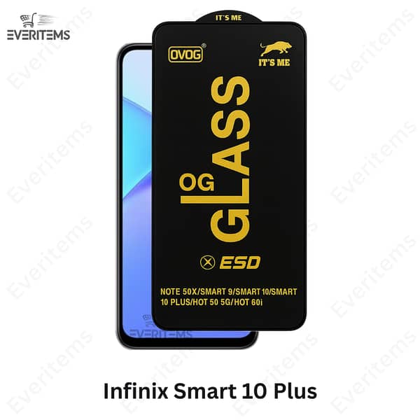 Infinix Smart 10 Plus Original OG Tempered Glass Screen Protector – Full-Glue HD Clear, Anti-Scratch, Edge-to-Edge Coverage