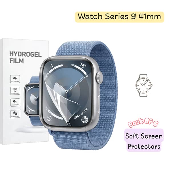 Apple Watch Series 9 45mm & 41mm – Pack of 6 Hydrogel Screen Protectors (HD Clear, Self-Healing, Flexible, Case-Friendly)