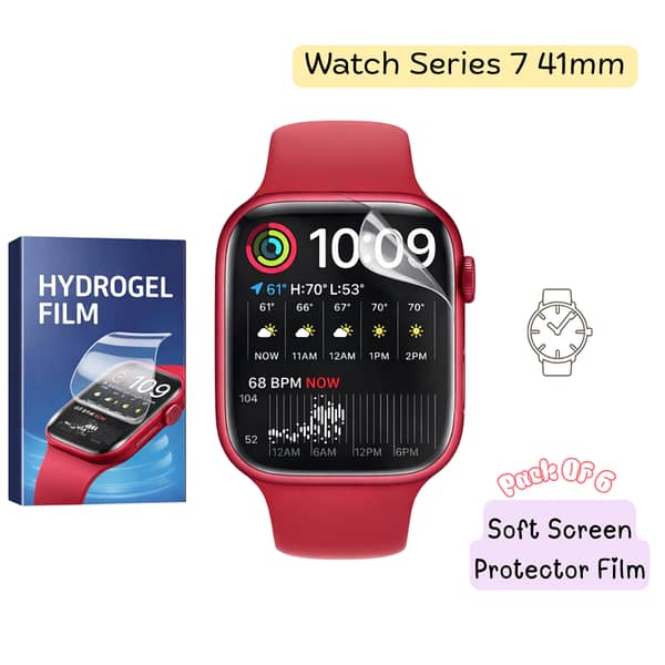 Apple Watch Series 7 Hydrogel Screen Protector Pack (6) for 45mm & 41mm – Flexible, HD Clear, Self-Healing