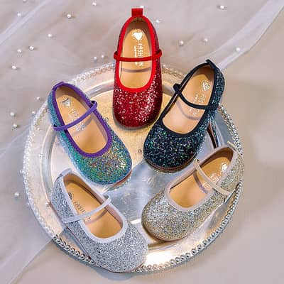 Girls Glitter Princess Ballet Flats Shoes for Wedding & Party