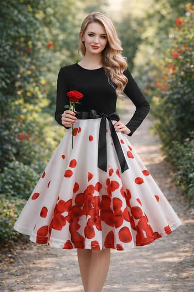 Elegant Black & White Flared Dress  Perfect Korean Fashion Style 