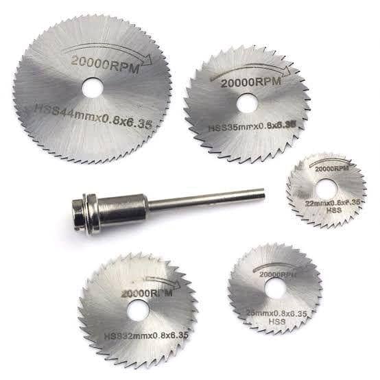 6-Piece HSS Mini Circular Saw Blade Set for Woodworking - Sizes 22–44 mm (6.35 mm arbor)