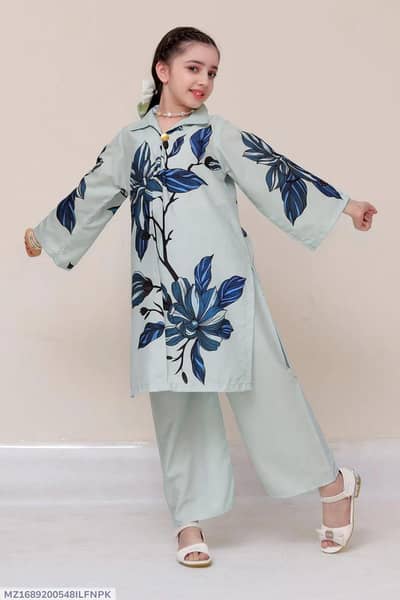 2 pcs Girl's Arabic Lawn Printed Co-ord Set Free Home Delevry