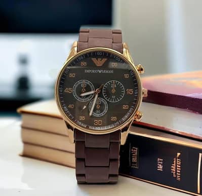 Men's Stainless steel chronograph watch brown strap