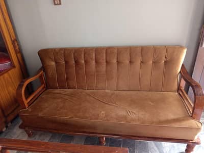 wooden sofa with glass table,  set 5 seater with wooden glass table