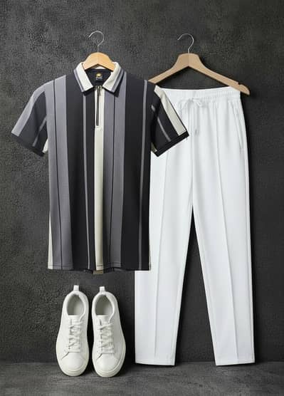 polo zip shirt with baggy lining trouser