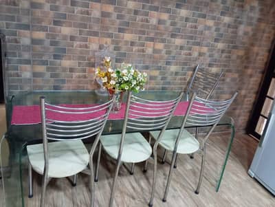 6-Seater Glass Dining Set with Stainless Steel Chairs - Budget Price