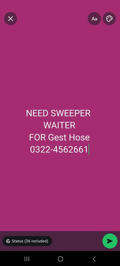 SWEEPER  WAITERS FOR  GEST HOUSE