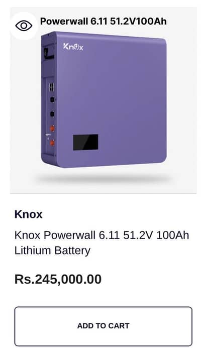 Knox lithium battery 5kw wali model 6.11 wallmounted
