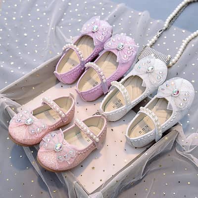 Girl Beautiful Butterfly Bow Dress Shoes Crystal Princess Sandals