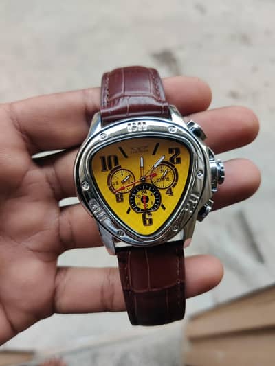 Jaragar Luxury Triangle Dial Men Watch Brown Leather Strap