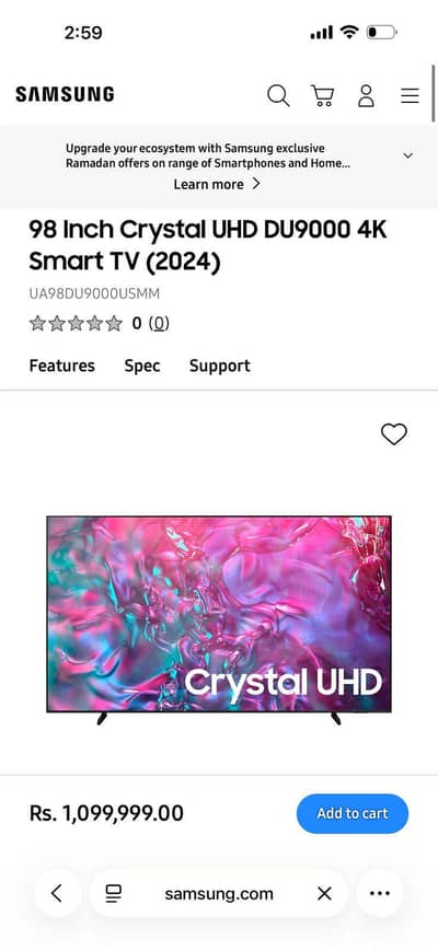 samsung 98 inch crystal uhd du90004k