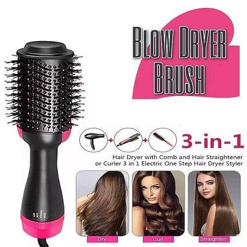 One Step 3 in 1 Electric Hot Air Brush, Dryer, Straightener, Ionic Volumizer 1000W High Power Personal Grooming Tool For Hair, Travelling Brush