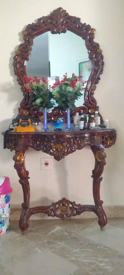 Chinioti Shesham Wooden Console Sider (Mirror+Table)