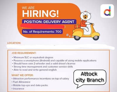 Urgent Hiring Rider job Daraz office attock