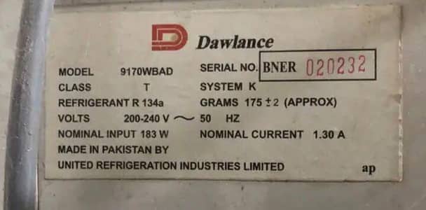 DAWLENCE REFRIGERATOR 9170WBAD DAWLENCE REFRIGERATOR 9170WBAD