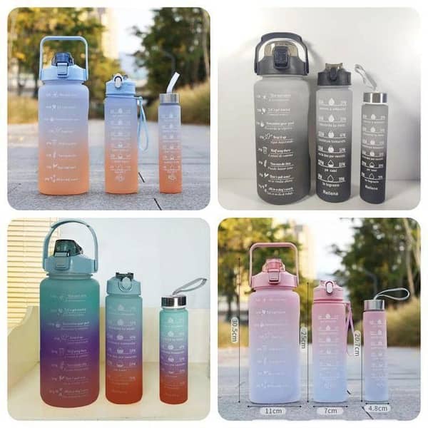 3 Pcs Colourful Water Bottle Set (Random Colours)  Premium Quality