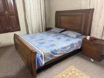 King Size Bed Wooden & Side Tables