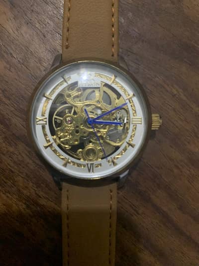 Fitron automatic skeleton watch with light brown leather straps