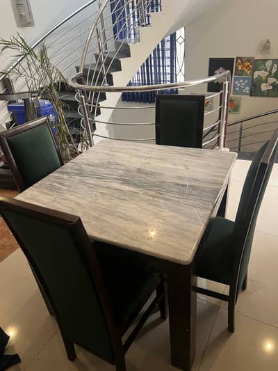 4 seater wooden dining set with marble top