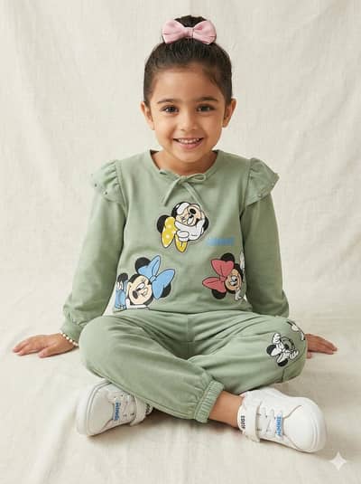 Girls' Sage Green Minnie Character Co-ord Set with Ruffle Details