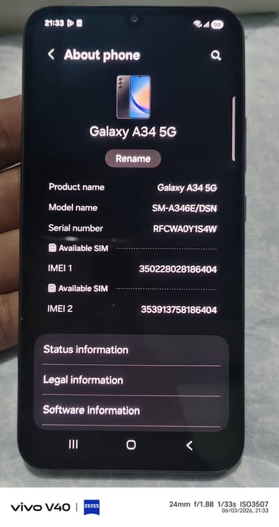 Samsung Mobile A34 5G 8gb 256gb 48+8+5MP BACK CAMERA 13mp front camera