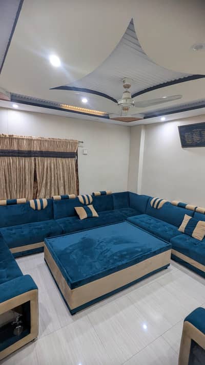 Royal Blue  Luxury sofa: with Table  7 seater   L Shape sofa set |