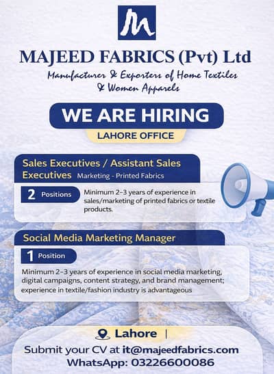 Hiring for Lahore Office