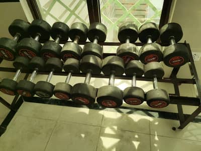 Gym All exercises machines and dumbells