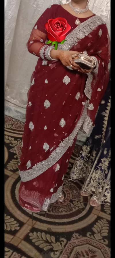 Mehroon n silver Sarhee