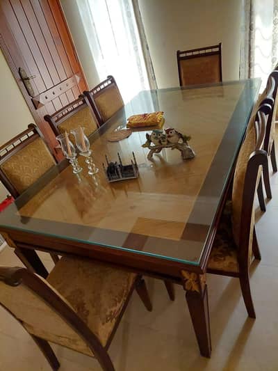 Pure Sheesham 8 Seater Dining table set including Glass Top for sale.