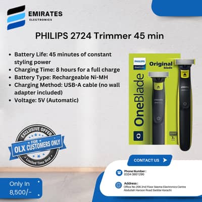 Philips 2724 Trimmer – 45 Min Runtime | Beard & Hair Trimmer
