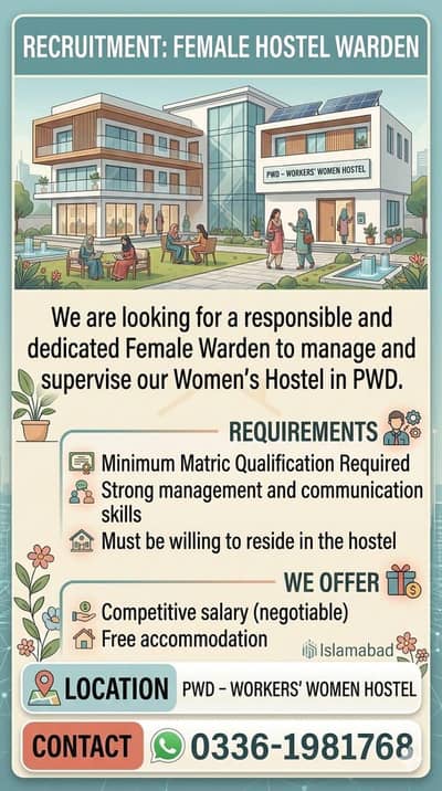 Female Worden Required For Girls Hostel in PWD