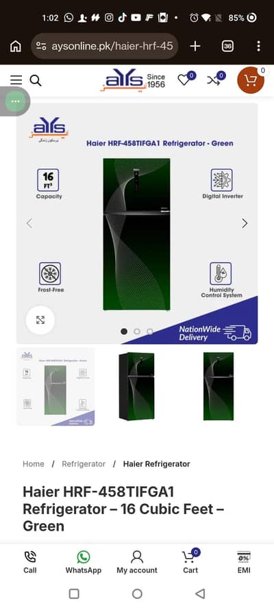 Haier refrigerator brand Model HRF-458 Color Green