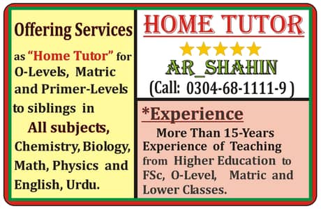 Home Tutor. A Reliable and Compitent Teacher