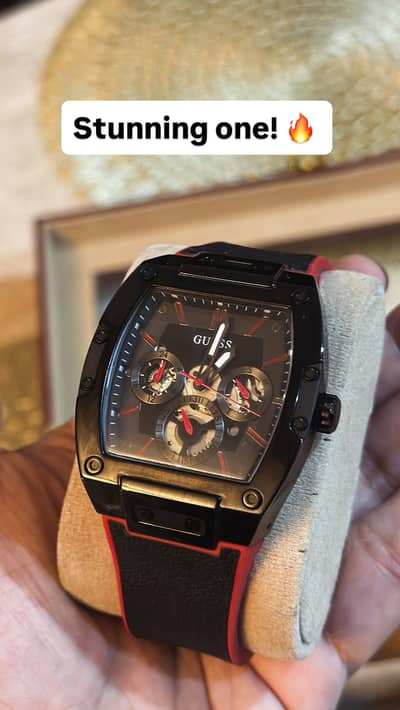 Guess original leather strap black red watch