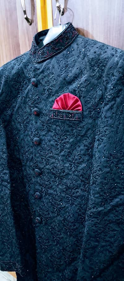 black wedding dress (Sherwani) wiith Qullah